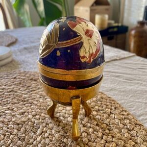 Decorative Bronze Egg Trinket Box from India